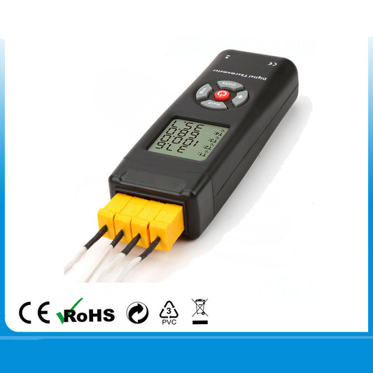 Termómetro Digital de 4 Canales con Termopar Tipo K y Pantalla LCD
