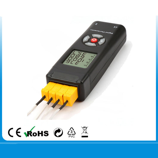 Termómetro Digital de 4 Canales con Termopar Tipo K y Pantalla LCD