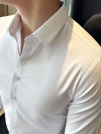 Camisa Hombre Manga Larga Rayas Oscuras Sin Costuras - Image 7