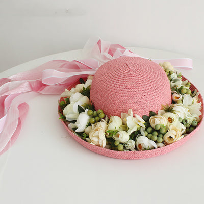 Sombrero de Paja Artesanal con Ala Ancha y Flores para Mujer - Image 39
