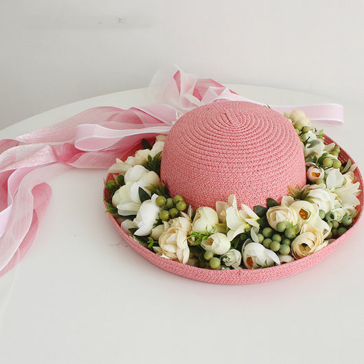 Sombrero de Paja Artesanal con Ala Ancha y Flores para Mujer - Image 39