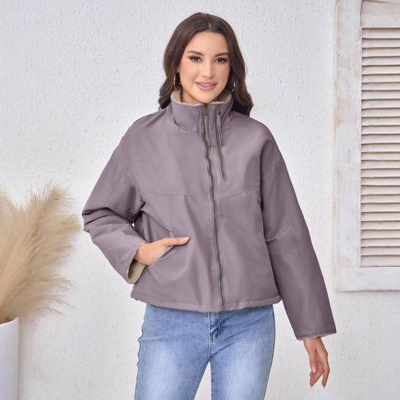 Abrigo Acolchado de Algodón con Cuello de Terciopelo para Mujer