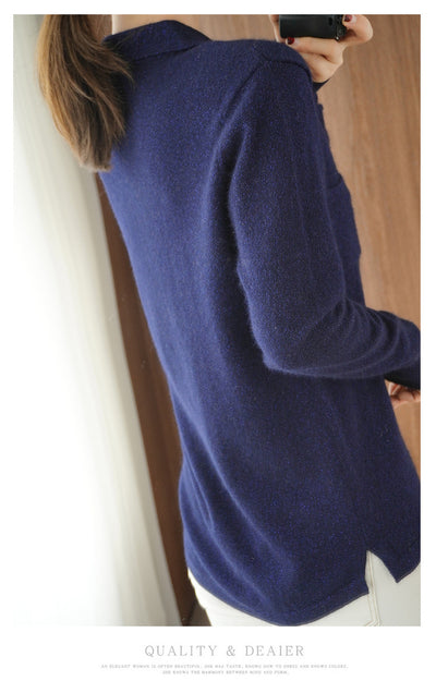 Cardigan de Cashmira Suelta con Solapa y Color Sólido para Mujer POLO - Image 5