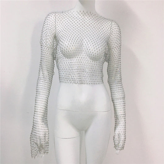 Blusa Transparente de Malla con Cuello Redondo y Manga Larga - Image 6
