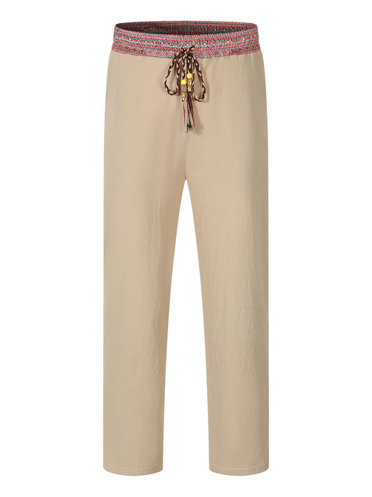 Pantalones de Lino Retro con Parches para Hombre - Image 7