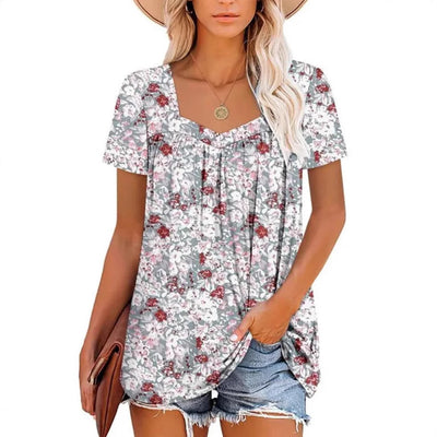 Camiseta Suelta Estampada Cuello Cuadrado Manga Corta para Mujer - Image 4