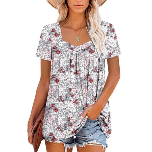 Camiseta Suelta Estampada Cuello Cuadrado Manga Corta para Mujer - Image 4