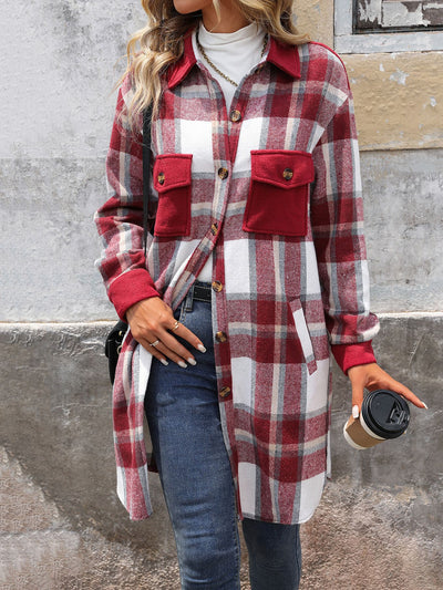 Abrigo Largo de Cuadros Cepillado con Bolsillos - Chaqueta de Invierno para Mujer - Image 16