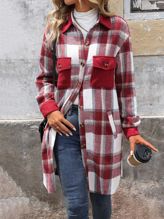 Abrigo Largo de Cuadros Cepillado con Bolsillos - Chaqueta de Invierno para Mujer - Image 16
