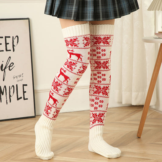 Calcetines Navideños Largos para Mujer - Tejido de Algodón y Lana con Diseño de Venado - Image 12