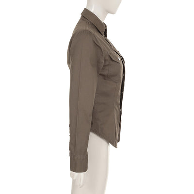 Camisa Denim Slim Fit con Solapa Plisada para Mujer - Image 18