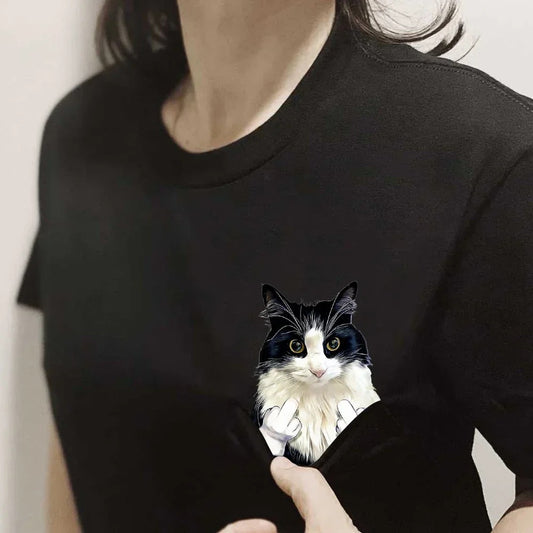 Playera Gráfica para Mujer con Diseño de Gato Descarado