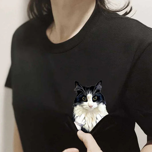 Playera Gráfica para Mujer con Diseño de Gato Descarado