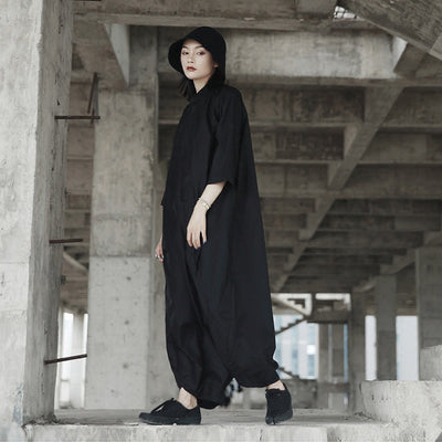 Jumpsuit Negro Suelto para Mujer con Mangas Murciélago - Image 9