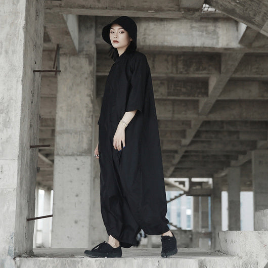 Jumpsuit Negro Suelto para Mujer con Mangas Murciélago - Image 9
