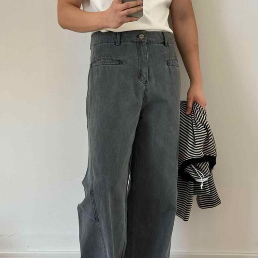 Pantalones Casuales Plisados con Corte 3D - Jeans Versátiles Blancos