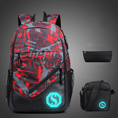 Mochila Urbana de Tres Compartimentos con Diseño Cuadros y Graffiti