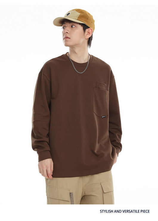 Camiseta Suelta de Cuello Redondo Manga Larga Básica para Hombre - Image 41