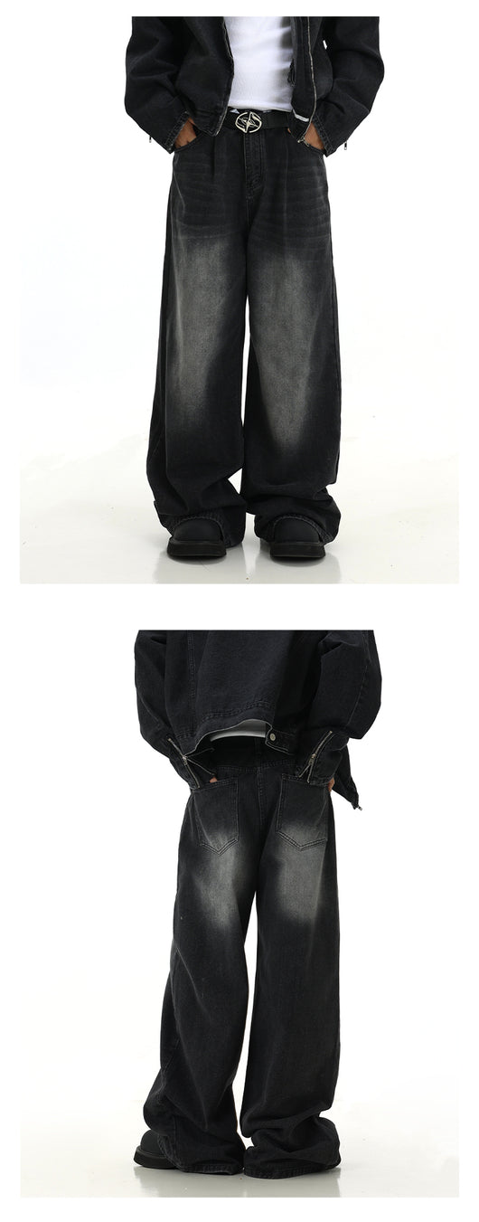 Pantalones Vaqueros Retro Lavados Hombre Rectos Casual Pierna Ancha - Image 10