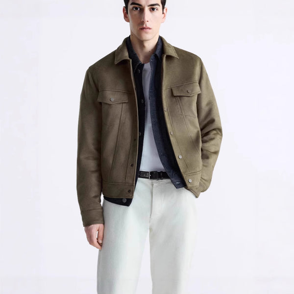 Chaqueta de Solapa en Efecto Gamuza para Hombre