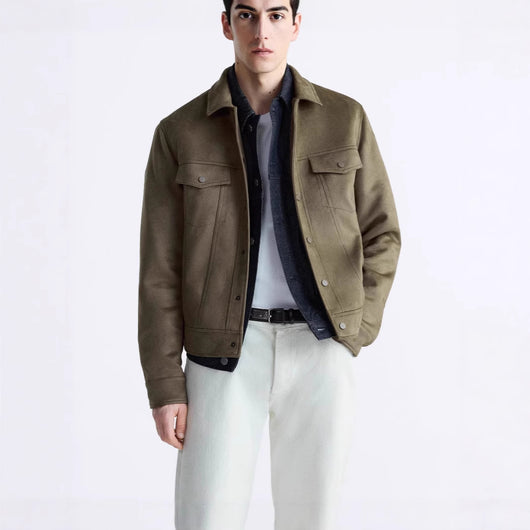 Chaqueta de Solapa en Efecto Gamuza para Hombre
