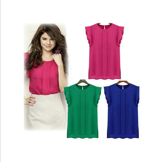 Blusa Chifón Cuello Redondo con Mangas Volantes - Image 3