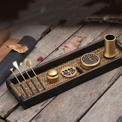 Set Completo de Quemador de Incienso Agarwood con Herramientas de Cobre y Caja de Regalo