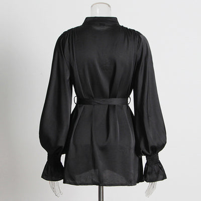 Blusa Ejecutiva de Cuello Mao con Detalles en Contraste - Image 2