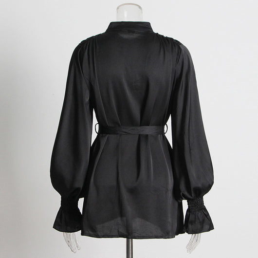 Blusa Ejecutiva de Cuello Mao con Detalles en Contraste - Image 2