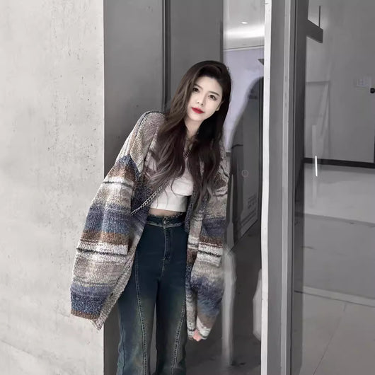 Cardigan Rayado Bicolor con Diseño Moderno para Otoño e Invierno
