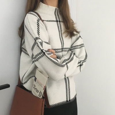 Suéter de Cuello Alto a Cuadros con Núcleo Hilado para Mujer - Image 11