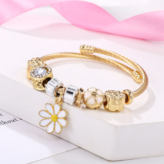 Pulsera de Acero Inoxidable con Dije Floral Mosaico Dorado - Image 22