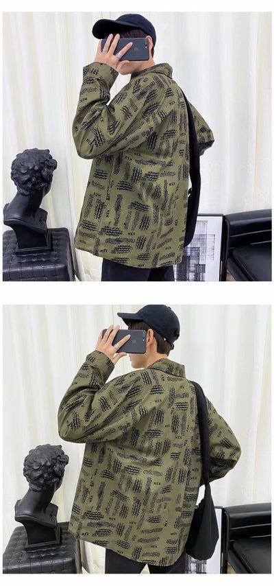 Camisa Jacket Suelta Estampada de Manga Larga para Hombre - Image 14