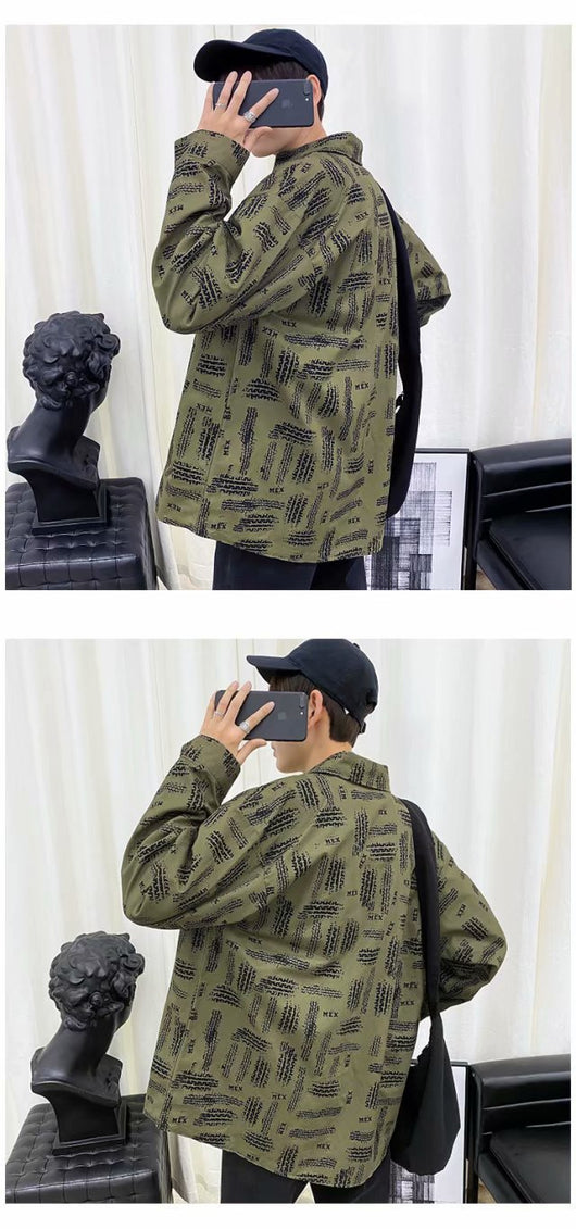 Camisa Jacket Suelta Estampada de Manga Larga para Hombre - Image 14