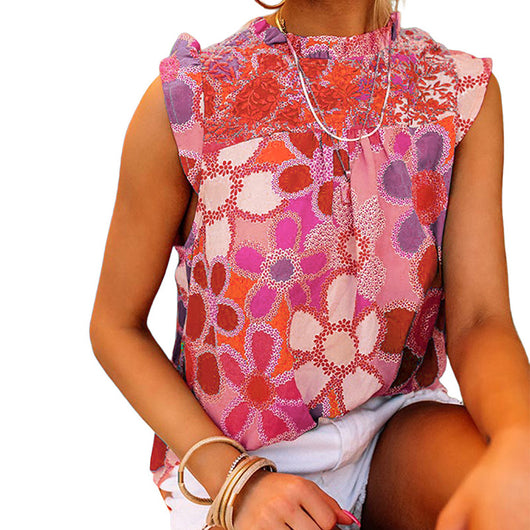 Blusa Sin Mangas con Volantes e Impresión - Diseño Europeo y Americano - Image 13