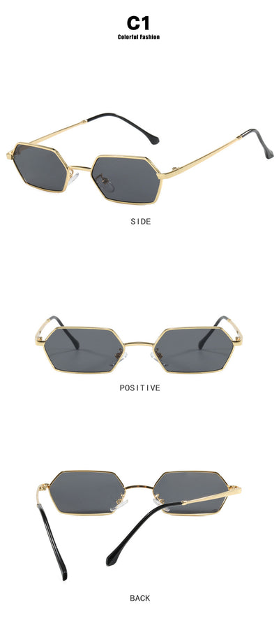 Women's polygonal sunglasses with gold frames and brown lenses, featuring a unique hexagonal shape. - Image 16