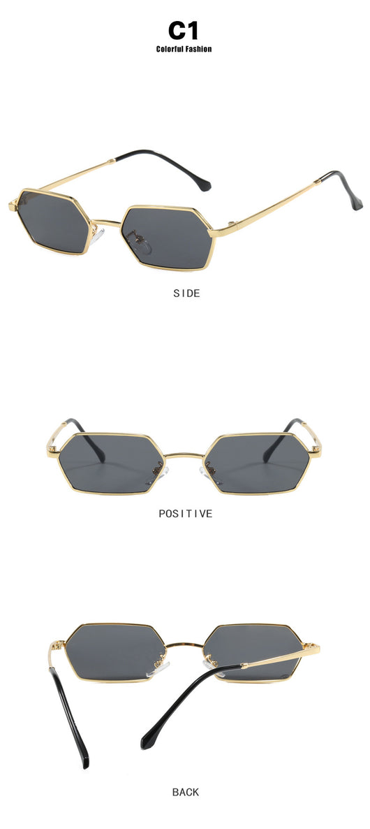 Women's polygonal sunglasses with gold frames and brown lenses, featuring a unique hexagonal shape. - Image 16
