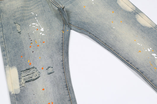 Jeans Rectos Desgastados con Cortes de Tinta - Image 9