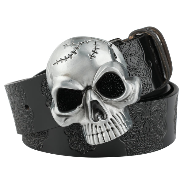 Cinturón de Cuero con Calavera Grabada y Hebilla Cráneo Pulido - Image 4