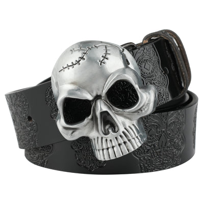 Cinturón de Cuero con Calavera Grabada y Hebilla Cráneo Pulido - Image 4