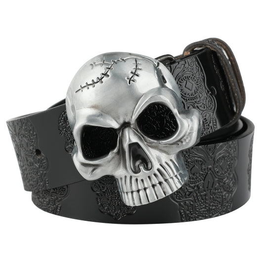 Cinturón de Cuero con Calavera Grabada y Hebilla Cráneo Pulido - Image 4