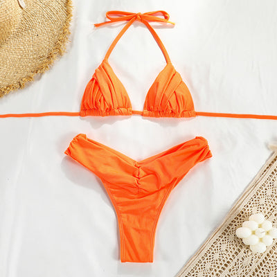 Bikini Fruncido de Color Sólido para Mujer - Image 11