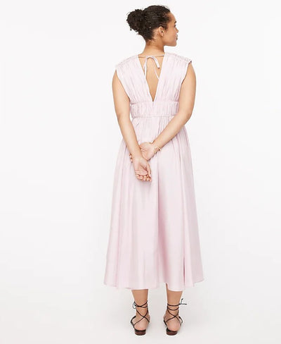 Vestido Vintage de Seda con Escote V y Cintura Plisada - Image 4
