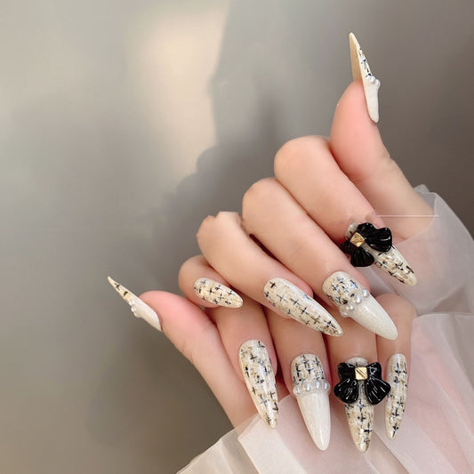 Parches de Uñas Tweed Premium con Acabado Lujo Ligero
