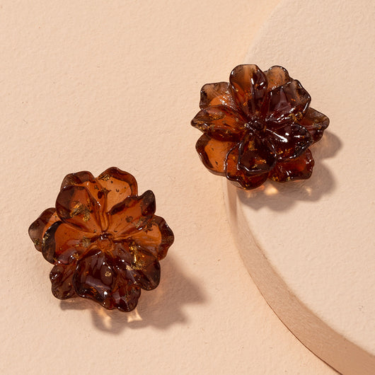Aretes de Resina Transparente con Lámina de Oro y Rosas - Image 12
