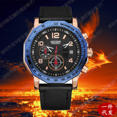 Reloj Deportivo Cronógrafo de Cuero para Hombre - Resistente al Agua - Image 2