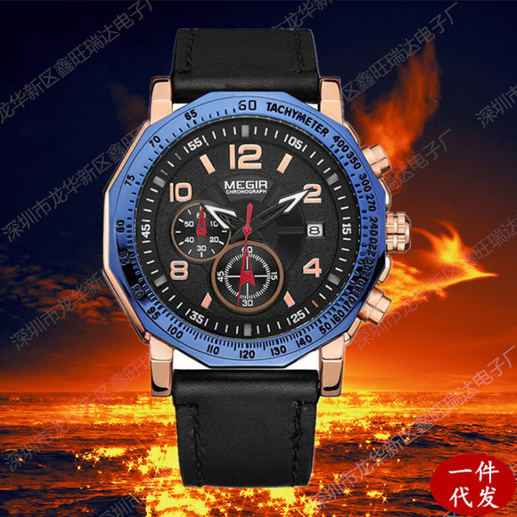 Reloj Deportivo Cronógrafo de Cuero para Hombre - Resistente al Agua