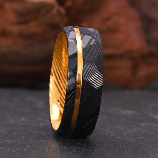Anillo de Acero Damasco Bicolor Europeo Americano - Image 4