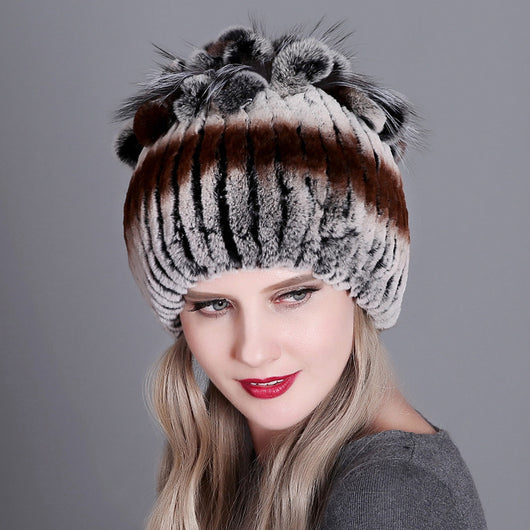 Gorro Tejido de Piel de Conejo Rex para Mujer - Image 28