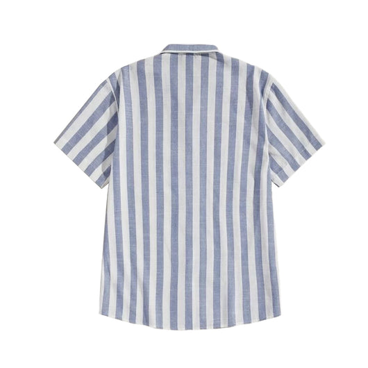 Camisa de Rayas Algodón y Lino con Cuello Solapa y Mangas Cortas - Image 7